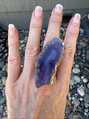 Purple Agate Statement Ring  with Gold Edge